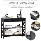 HOMCOM Console Table Side Desk w/ Shelves Drawers Open Top X Support Frame Living Room Hallway Home Office Furniture Black