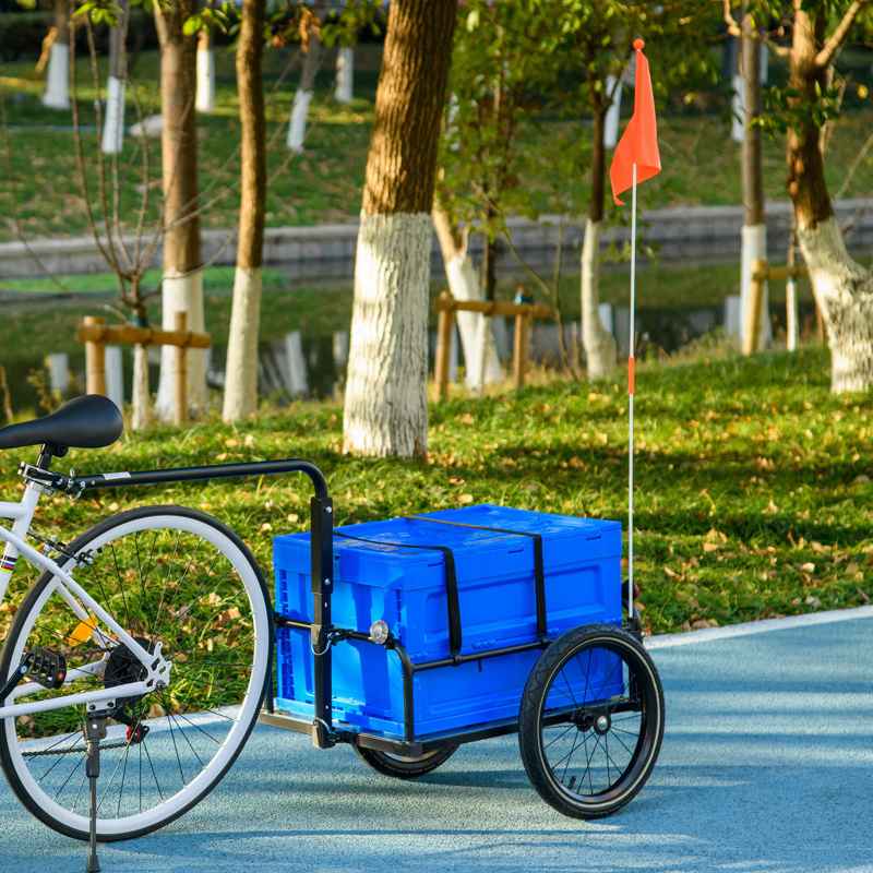 HOMCOM Steel Trailer for Bike, Bicycle Cargo Trailer with 65L Foldable Storage Box and Safe Reflectors, Max Load 40KG, Blue