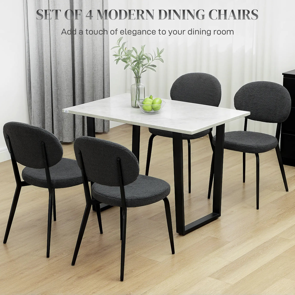 HOMCOM Set of Four Boucle Dining Chairs - Black