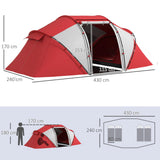 Outsunny 4-6 Man UV Protection Camping Tent - Grey and Red