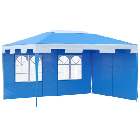 Outsunny 3 x 4 m Garden Gazebo Shelter Marquee Party Tent with 2 Sidewalls for Patio Yard Outdoor, Blue