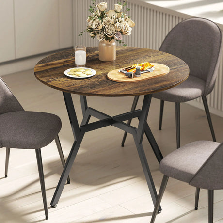 HOMCOM Dining Table, Round Kitchen Table with Black Legs, Anti-slip Foot Pads for Living Room, Dining Room 90 x 76 cm, Rustic Brown