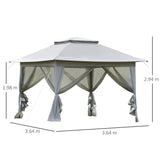 Outsunny 3.6 x 3.6 m Pop up Gazebo with Netting, Height Adjustable Party Tent Instant Canopy Sun Shade Shelter, Grey