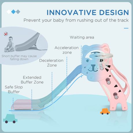 AIYAPLAY 3 in 1 Baby Slide for Indoor Use with Climber, Basketball Hoop, Basketball, for Ages 18-36 Months - Pink