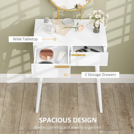 HOMCOM Elegant Dressing Table, with Round Mirror, 60 x 40 x 123 cm - White