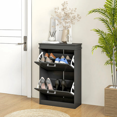 HOMCOM Two-Drawer Minimalistic 10-Shoe Cabinet - Black