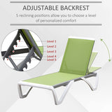 Outsunny Aluminium Frame Sun Lounger, with Adjustable Back - Green