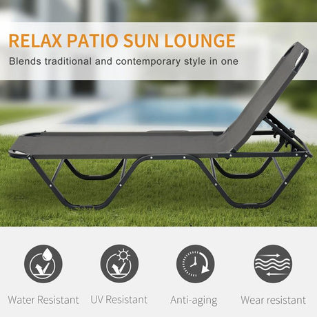 Outsunny Sun Lounger Relaxed Recliner with 5-Position Adjustable Backrest Aluminium Frame for Pool, Sun Bathing, Grey