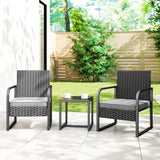 Outsunny Rattan Bistro Set, 3 Piece Garden Furniture Set with Cushions and Glass Top Table, Black