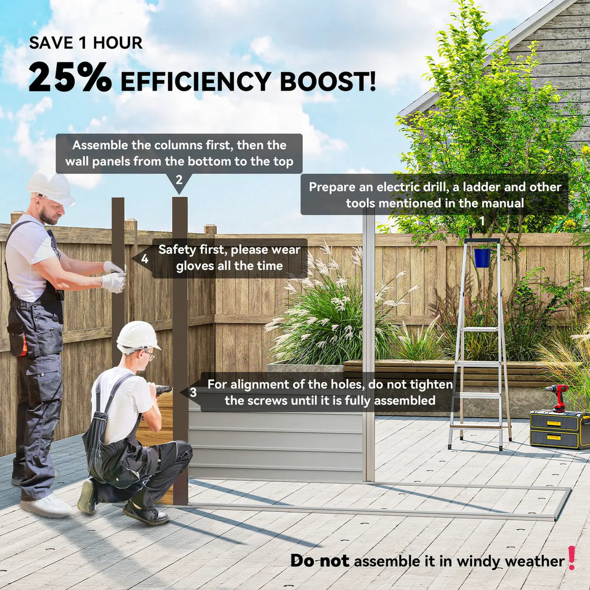 Outsunny 3.7 x 7.9ft Galvanised Steel Shed, with Latched Door and Padlock - Oak