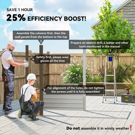 Outsunny 3.7 x 7.9ft Galvanised Steel Shed, with Latched Door and Padlock - Oak