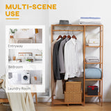 HOMCOM Bamboo Clothes Rack for Bedroom Garment Rack with 6-Tier Storage Shelf Hanging Rod Clothes Rail for Living Room Entryway
