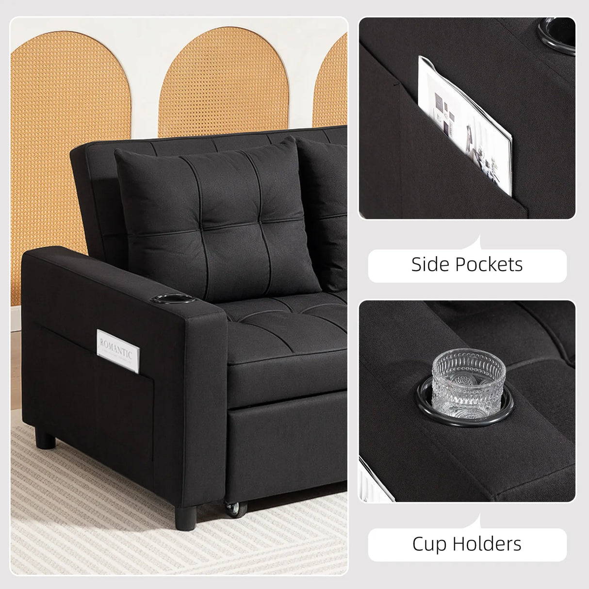 HOMCOM Two-Seater Pull-Out Sofa Bed - Black