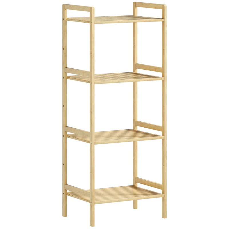 HOMCOM Four-Tier Bamboo Adjustable Shelf Storage Unit