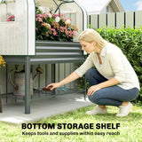 Outsunny Galvanised Raised Planter with Greenhouse Cover, Metal Raised Garden Bed on Legs with Bed Liner and Bottom Shelf