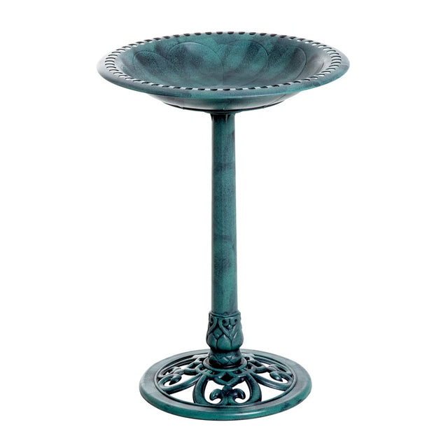 Outsunny Garden Bird Bath Outdoor Decrative Garden Feeder Stand with Scallop-like Pattern, Time-Worn Finish, 50cm, Green