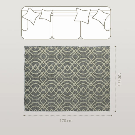 HOMCOM UV Resistant Indoor & Outdoor Area Rug, Easy-Cleaning Machine Washable Rug with Geometric Pattern for Patio, Garden, Kitchen, Bathroom or Living Room, 170 x 120 cm, Grey
