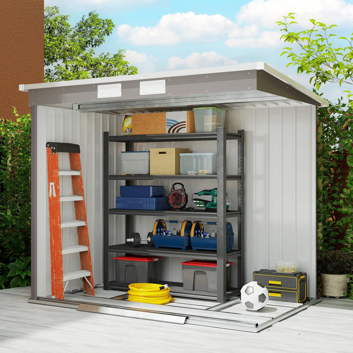 Outsunny 7 x 4 Garden Shed, Galvanised Steel, Metal Lean-to Tool Shed with Foundation Kit, Grey