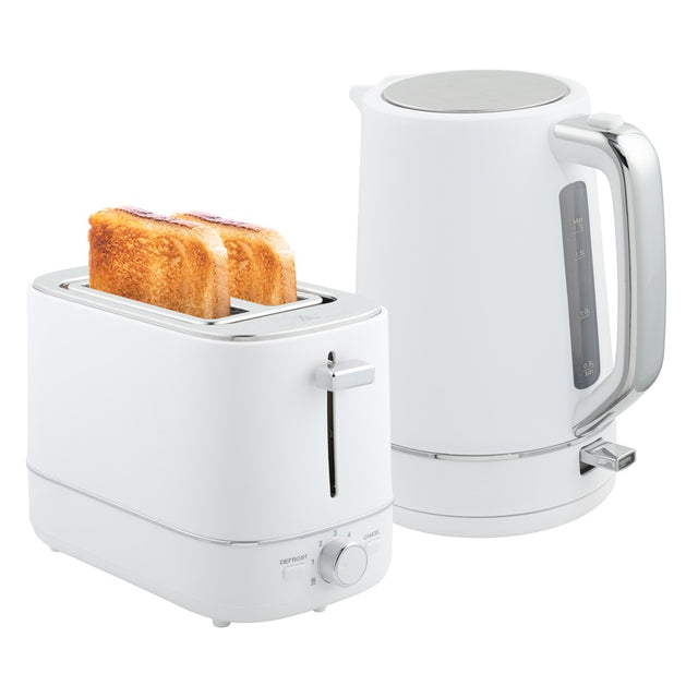 HOMCOM Kettle and Toaster Set, 1.7L 3000W Fast Boil Kettle & 2 Slice Toaster Kitchen Set with 6 Level Browning Controls, Defrost, Reheat, White