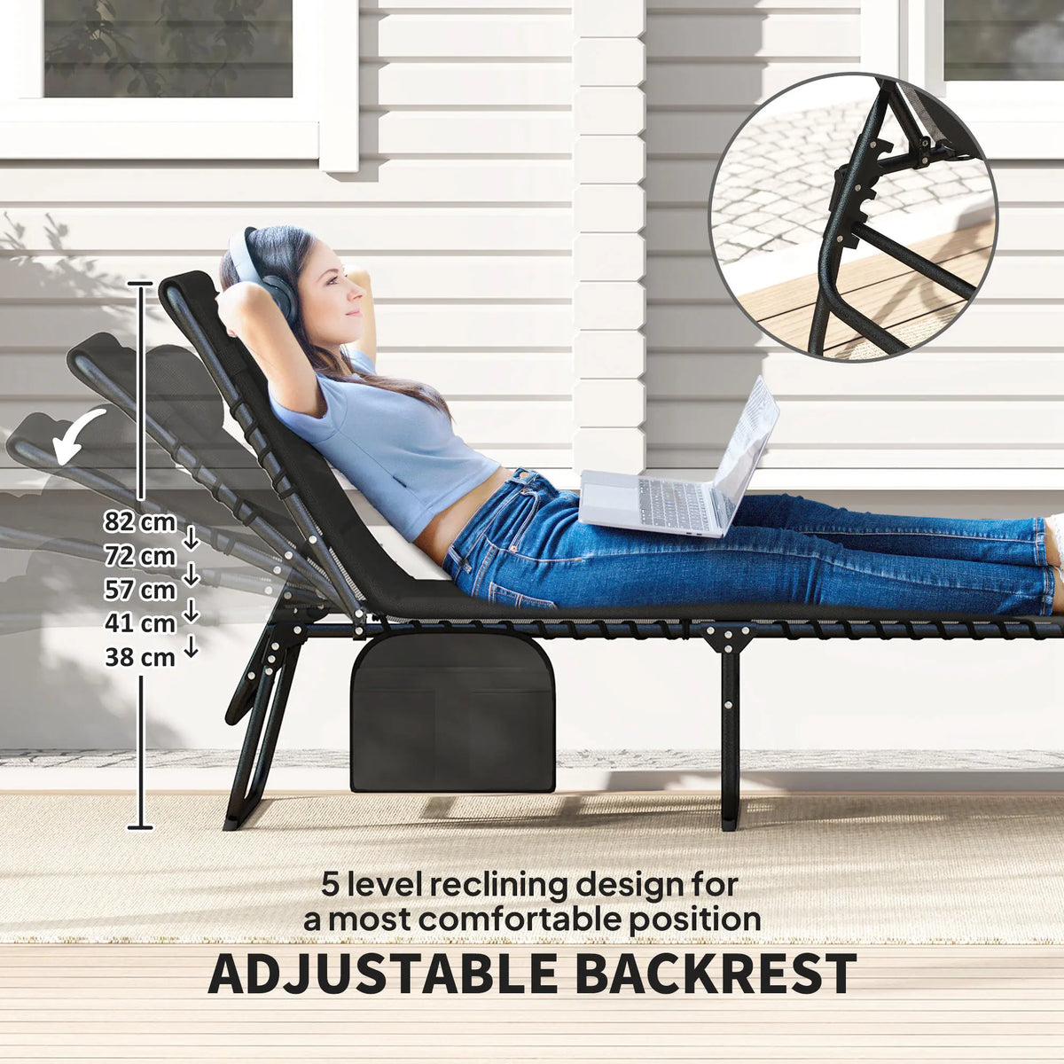 Outsunny Set of Two Reclining Sun Loungers - Black