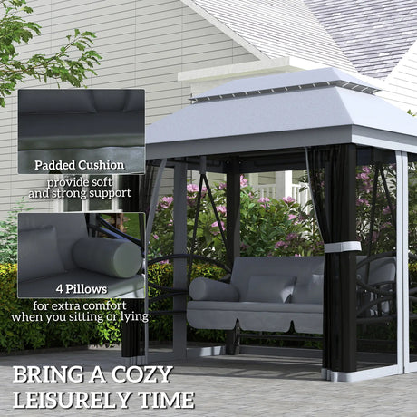 Outsunny 3 Seater Swing Chair Hammock Gazebo Lounger Cushioned Seat Waterproof Grey