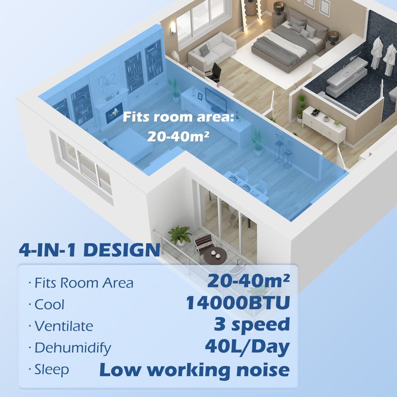 HOMCOM 14000 BTU Multi-Mode Mobile Air Conditioner, with Mounting Kit