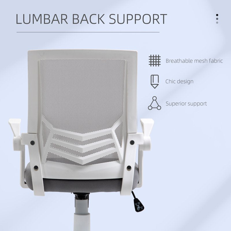 Vinsetto Mesh Office Chair with Flip-up Armrest, Swivel Computer Chair with Lumbar Support, Adjustable Height, Tilt Function for Home/Office, Grey