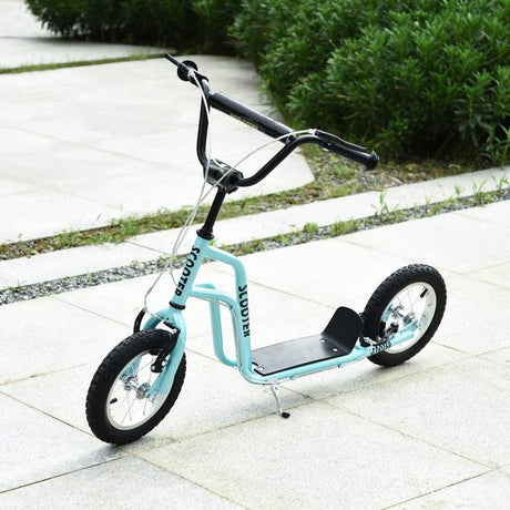 HOMCOM Stunt Scooter, Kids Scooter, 12'' Rubber Tyre Kick Scooter with Adjustable Handlebar, Dual Brakes, Blue