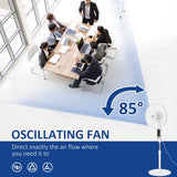 HOMCOM 16'' Pedestal Stand Fan, 3 Speed 3 Mode, 85 Oscillation, LED Panel, 3M Remote Controller, Height Adjustable for Living Room, Bedroom, Garage, Office, Black and White