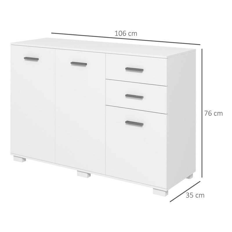 HOMCOM Sideboard, Modern Storage Cabinet with 2 Drawers, 3 Doors and Adjustable Shelves, Kitchen Cabinet for Living Room, Dining Room, High Gloss White