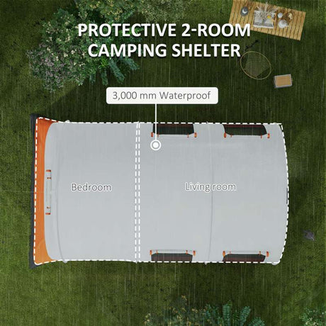 Outsunny 3000mm Waterproof Camping Tent, 5-6 Man Family Tent with Living and Bedroom, Carry Bag Included, Cream and Orange