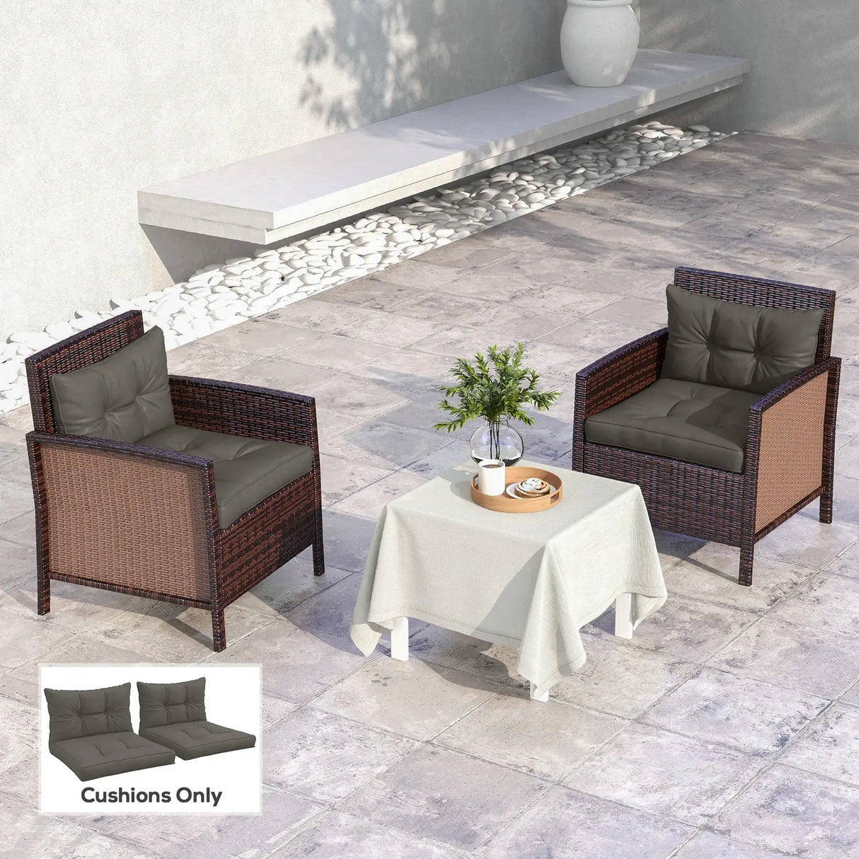 Outsunny 2-Piece Seat Cushions Back Pillows Replacement, Patio Chair Cushions Set for Indoor Outdoor, Charcoal Grey