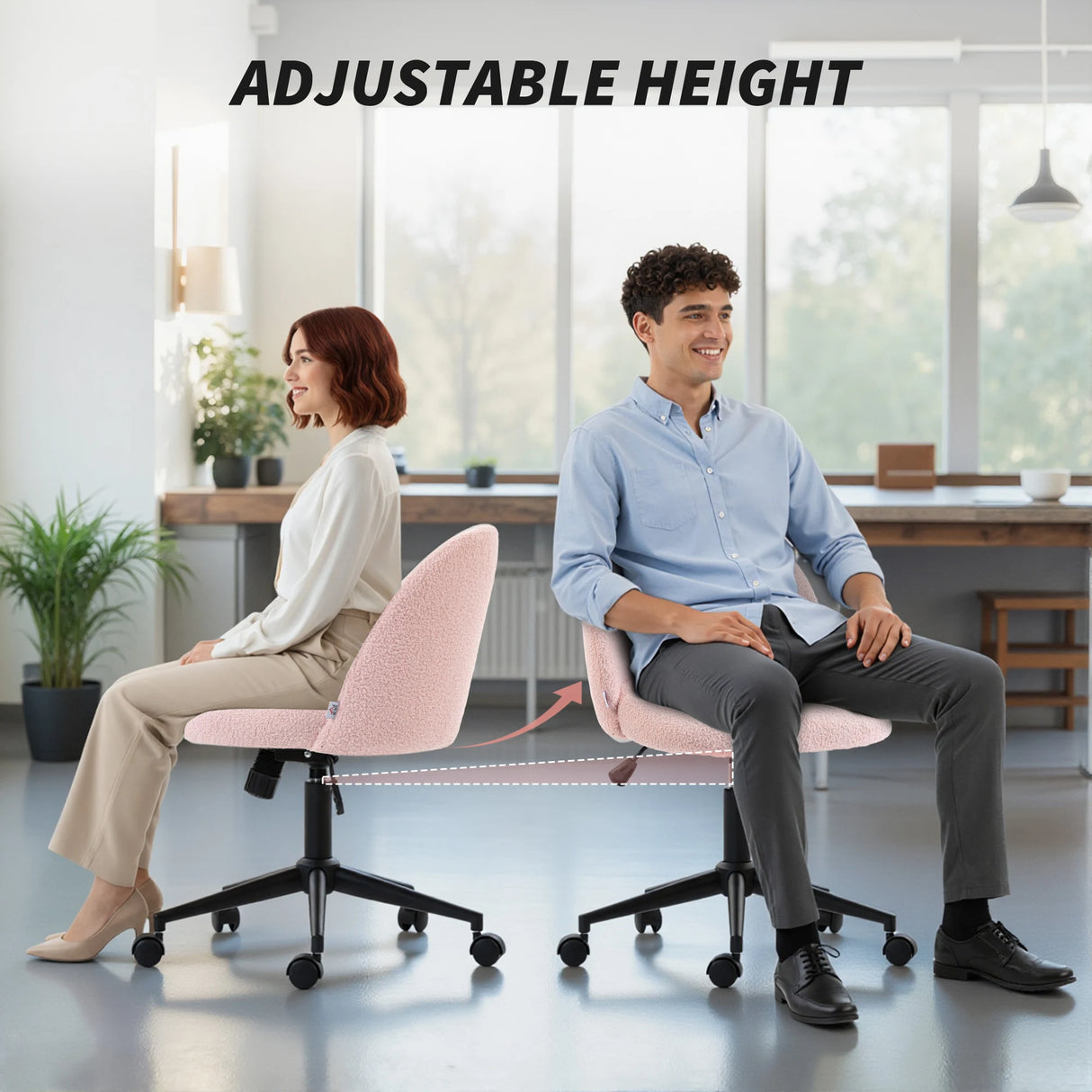 HOMCOM Teddy Fleece Office Chair with Wheels - Light Pink