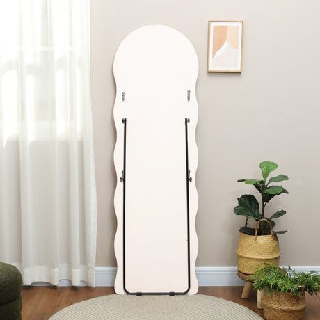 HOMCOM Wavy Velvet-Feel Full Length Mirror - Pink