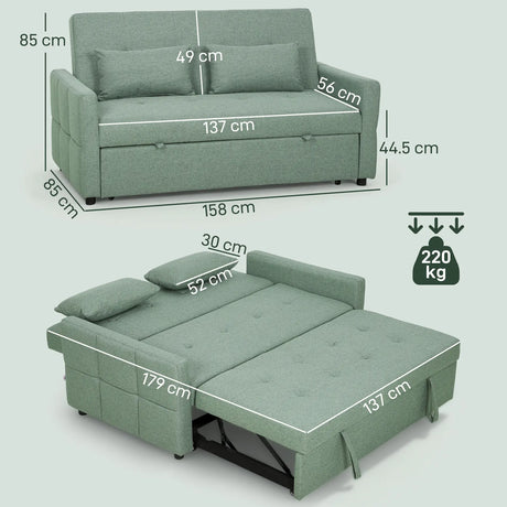 HOMCOM Three-Way Two-Seater Sofa Bed - Green