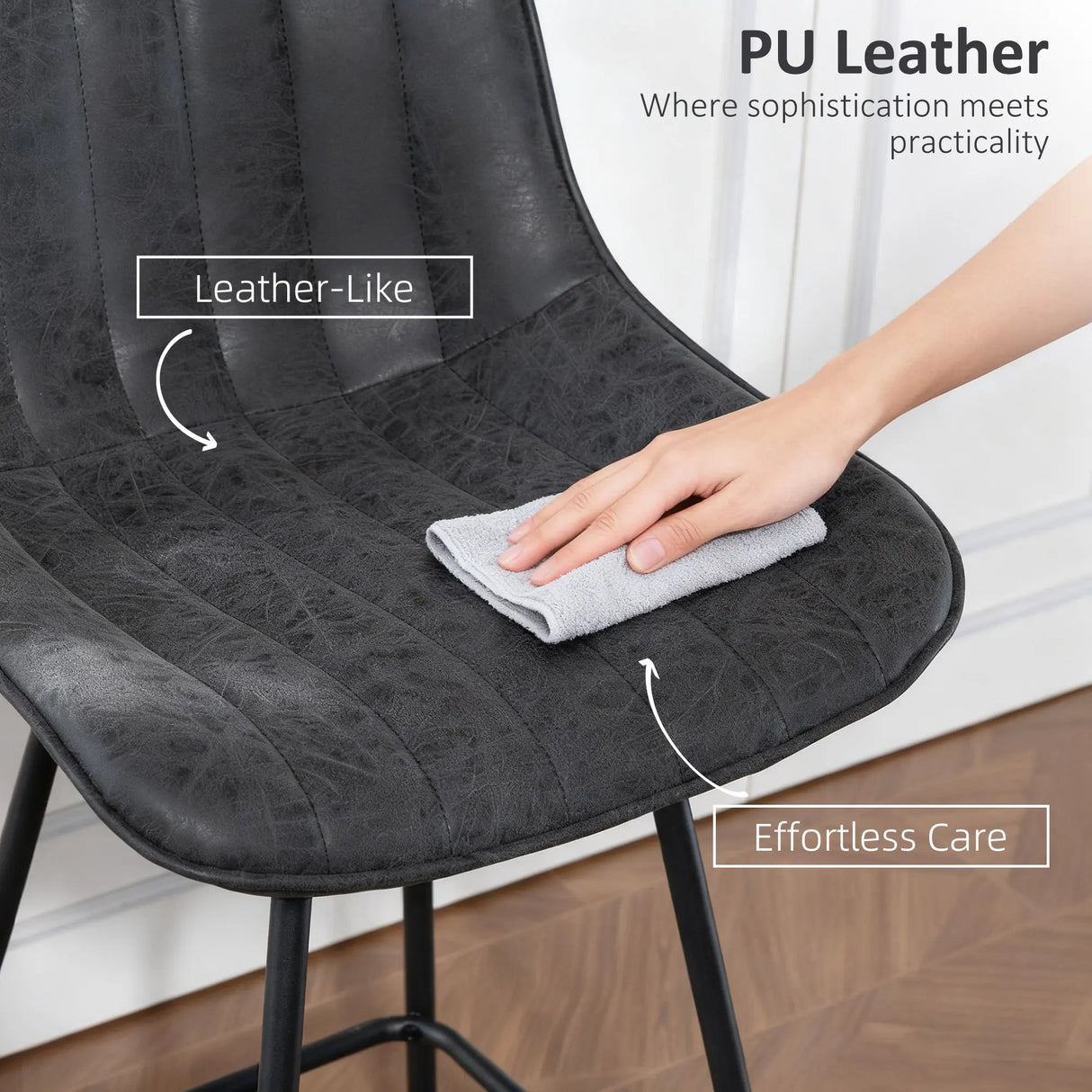 HOMCOM Set of 2 PU Leather Swivel Bar Stools - Black