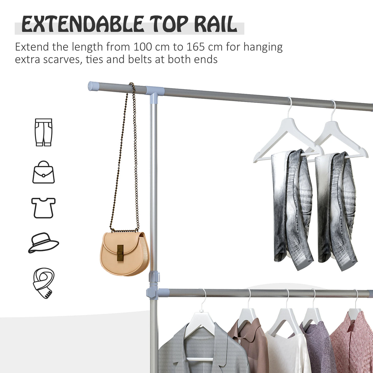 HOMCOM Heavy Duty Clothes Hanger Garment Rail Hanging Display Stand Rack w/ Wheels Adjustable