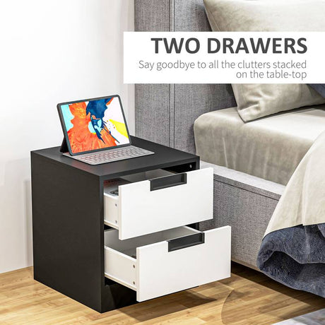 HOMCOM Set of Two Monochrome Two-Drawer Bedside Tables