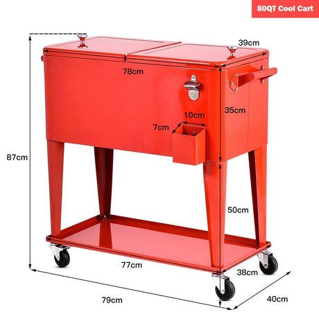 76L Portable Outdoor Rolling Cooler with Shelf for Party & BBQ