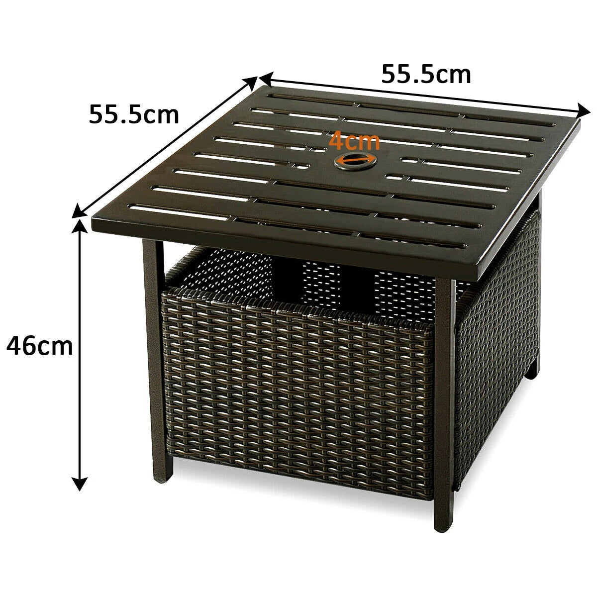 Rattan Coffee Table with Umbrella Hole & Metal Tabletop for Outdoor