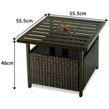 Rattan Coffee Table with Umbrella Hole & Metal Tabletop for Outdoor