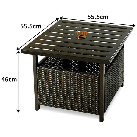 Rattan Coffee Table with Umbrella Hole & Metal Tabletop for Outdoor
