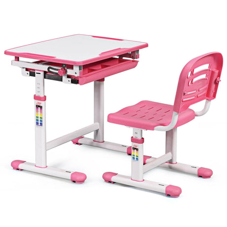 Height Adjustable Childrens Desk Chair Set -Pink