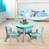 3 Sets of Table and Chairs with Detachable Storage Boxes Design for Kids Green