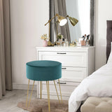 Round Velvet Ottoman Footrest Table Dressing Chair with Metal Legs-Green