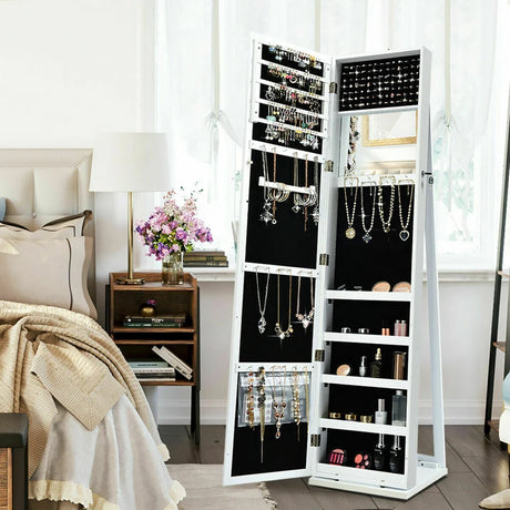 Free Standing Jewelry Armoire with Full Length Mirror for Bedroom