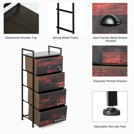 Industrial 4 Fabric Drawers Storage Dresser with Fabric Drawers and Steel Frame