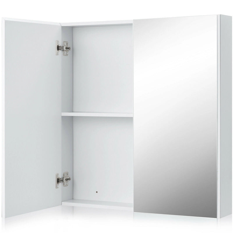 2-Tier Wall-Mounted Storage Cabinet with Double Mirror Doors