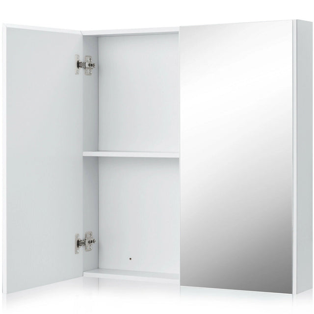 2-Tier Wall-Mounted Storage Cabinet with Double Mirror Doors