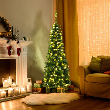 Artificial Pencil Christmas Tree with LED Lights in 3 Sizes-4.5FT